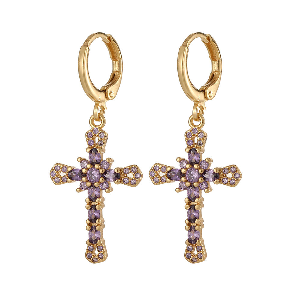 Wholesale Cross Vintage Geometric Copper Plated Real Gold Earrings
